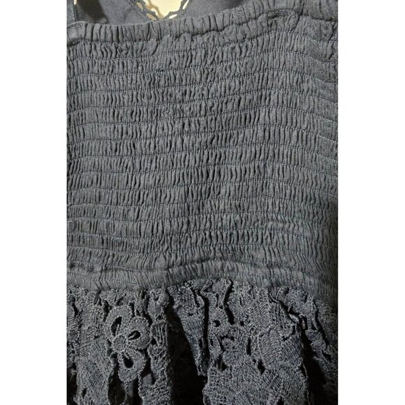 Abercrombie & Fitch Mini Dress Sz XXS Black Floral Embroidered Ruched LBD Boho - Picture 12 of 16